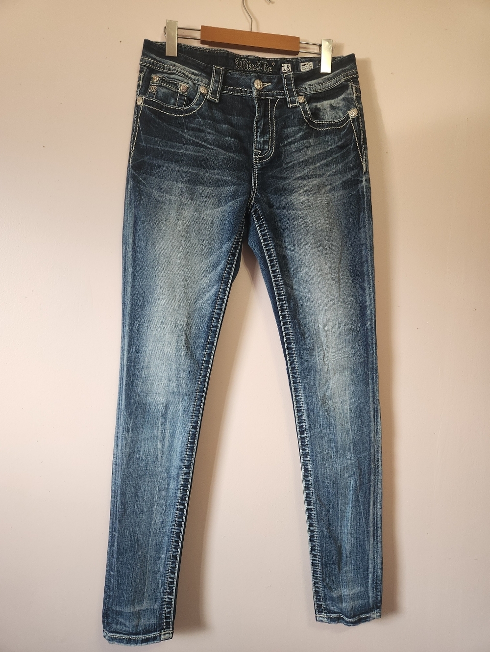 Miss Me Bling Easy Skinny Sz 28 Rhinestone Embellished Y2K McBling Glam Western